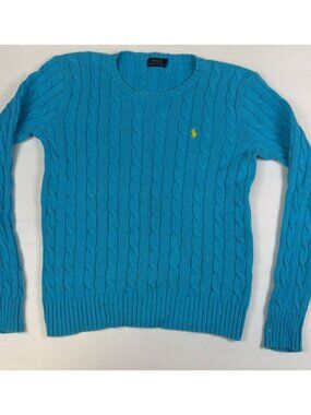 Polo Ralph Lauren Women's Medium Blue Cable Knit Crewneck Sweater Cotton